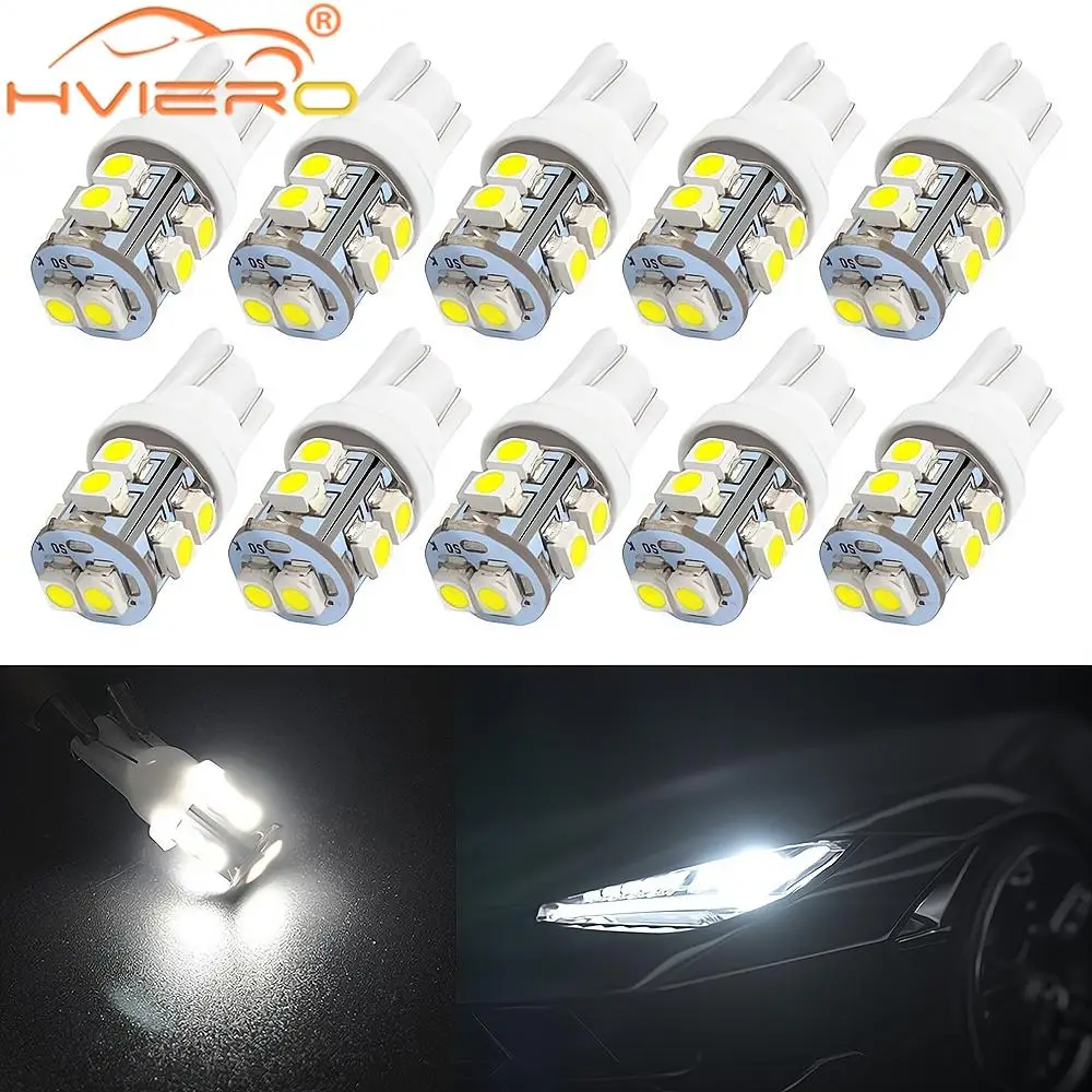 

10Pcs T10 White Car Led Turn Interior Reading Lamps 194 W5W 10led Signal License Plate Light 12V Dome Wedge Dash Lamp Lighting