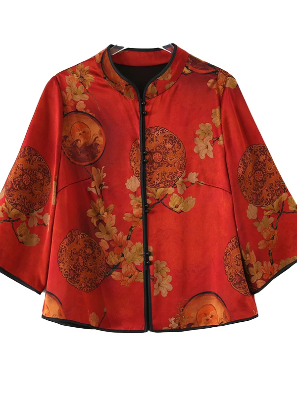 Cardigan aberto feminino de seda primavera verão novo Sle Xiangyun seda sete quartos Sve reformado Tang traje Faionable Mommy...