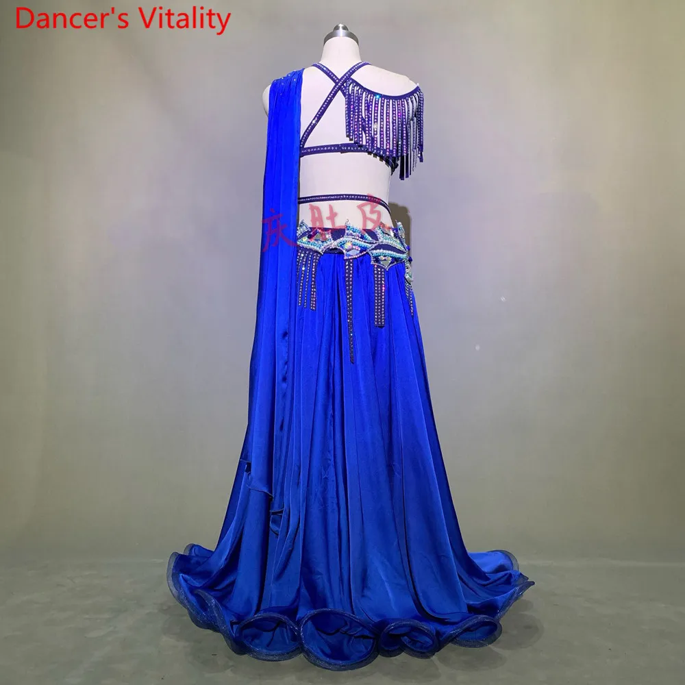 Belly Dance Performance Costume Bra with Ribbon Big Hem Skirt Short Skirt Set Women Oriental Indian Drum Dance Stage Wear