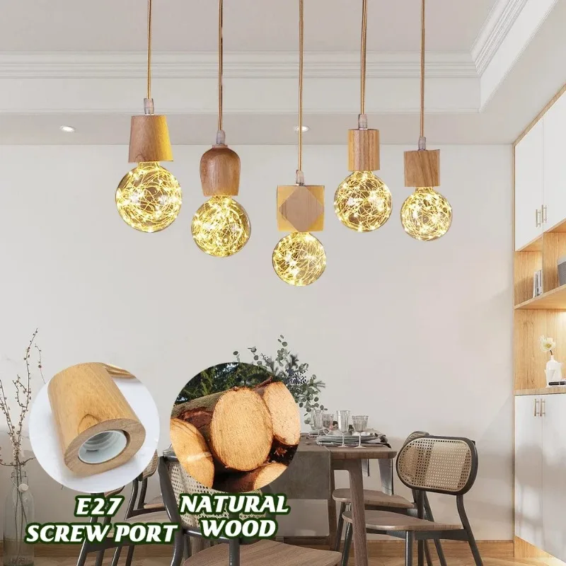 Wooden Pendant Lights Wood Pendant Lamp 1PCS for Bedroom Kitchen Cafe Bar De Pendant Lights Personality Loft Lights