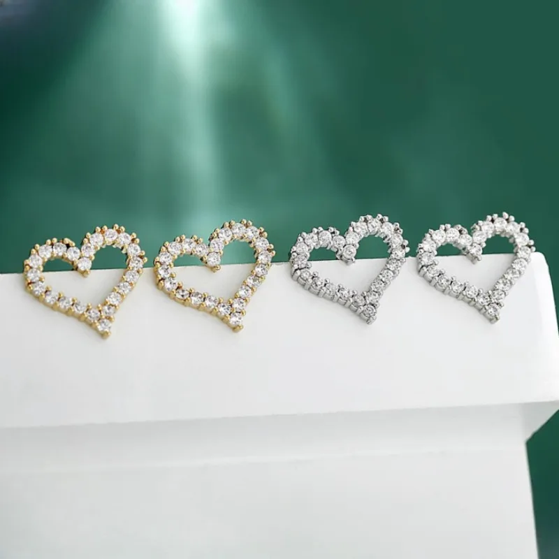 2023 neue Herz Form Stud Ohrringe für Frauen Charme Liebe Ins Hohl Mom Zirkon Koreanische Ohrring Bestie Geburtstag Luxus Schmuck Geschenk – Detail 9