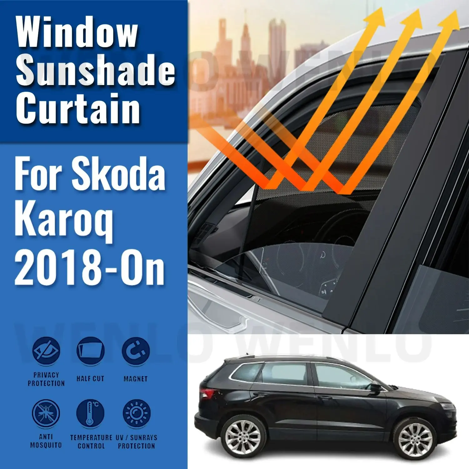 For Skoda Karoq NU7 2018-2024 Magnetic Car Sunshade Shield Front Windshield Frame Curtain Rear Baby Side Window Sun Shade Visor