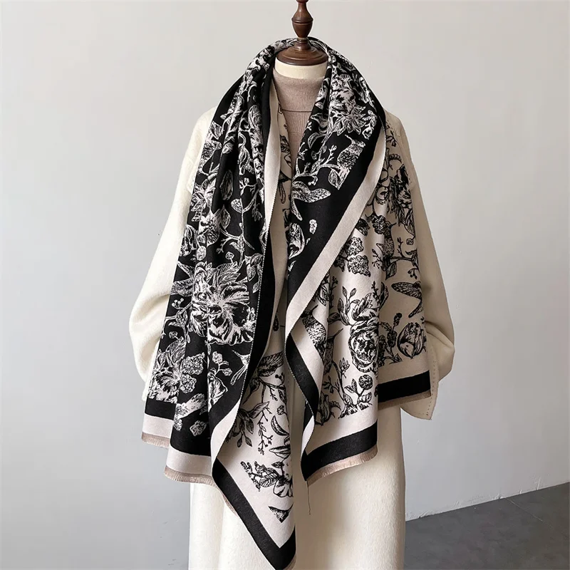 2024 Winter Warm Cashmere Scarf for Women Luxury Print Pashmina Shawl Wrap Neckerchief Female Bufanda Echarpe Design Headband