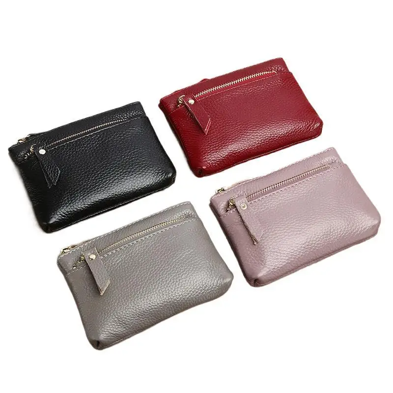 Genuine Leather Coin Purse for Women Mini Cowhide Clutch Bag Card Holder Zipper Keychain Small Wallet Coin Storage Bag