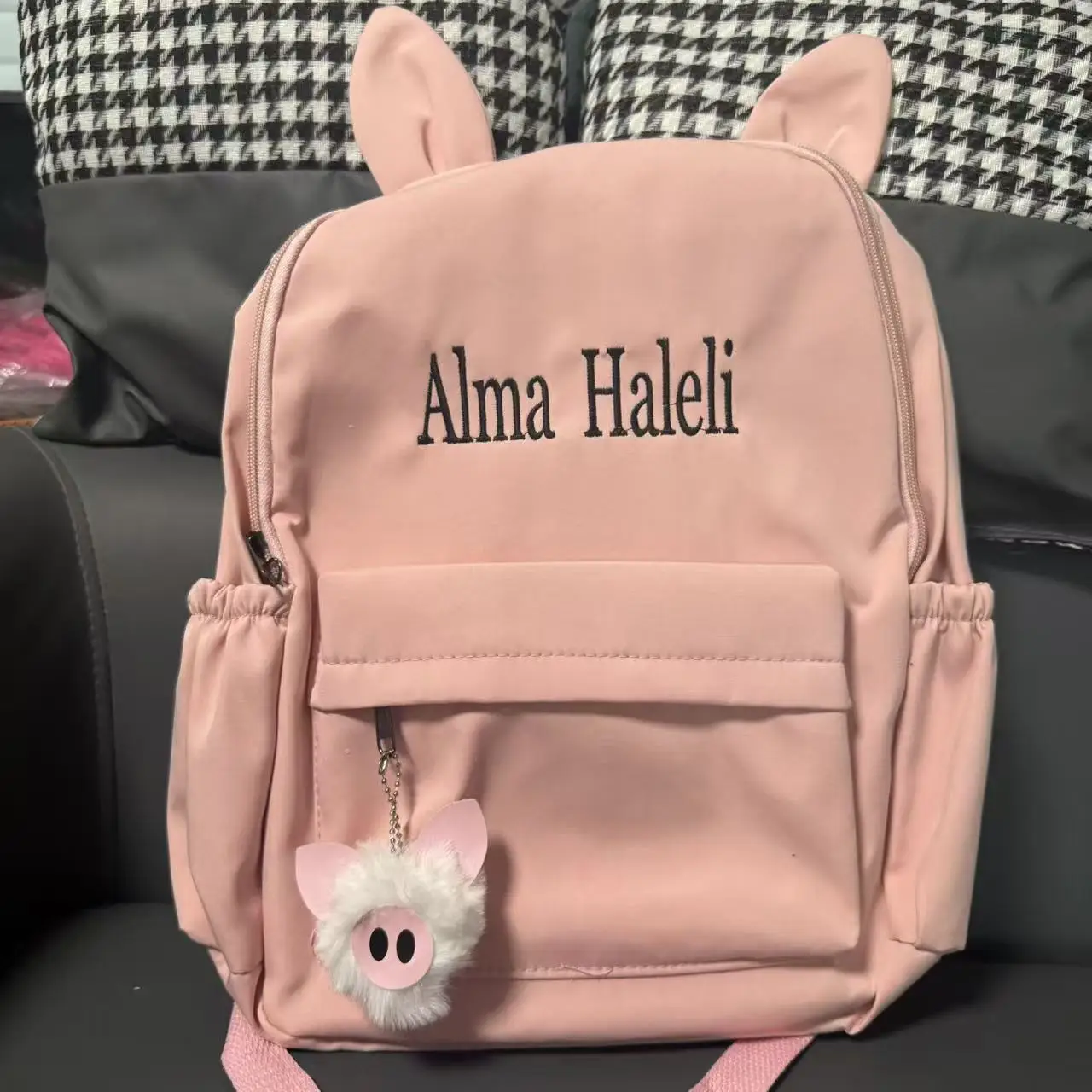 Personalized Name Rabbit Ears Solid Color Middle School Student Backpack Custom Fashion College Student Large Capacity Schoolbag
