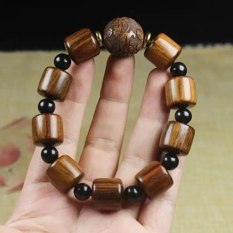 UMQ Handstring Sandalwood Calm and Fragrant Men's Bracelet Wooden Bracelet Black Pear Wood Bead Handstring