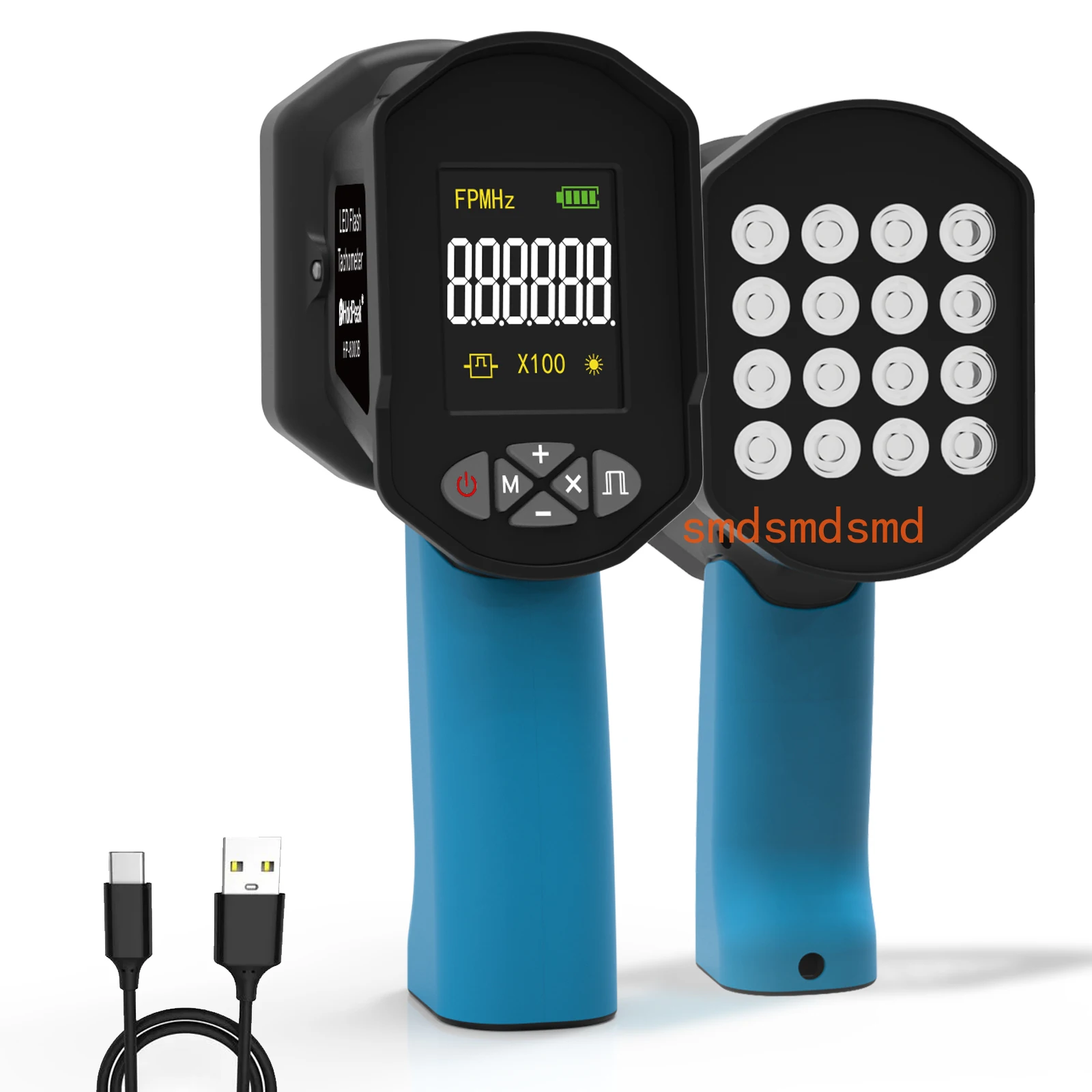 Digital Handheld Stroboscope 60-99999 FPM Non Contact Strobe Tachomete High Accuracy 0.001% Rechargeable LED Flash Tachometer