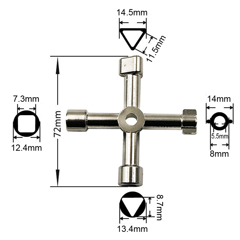 2 pezzi 4 vie argento rubinetti multifunzionali chiave chiave per rubinetti/valvola rubinetto armadio apertura chiavi chiave strumento chiave rubinetto