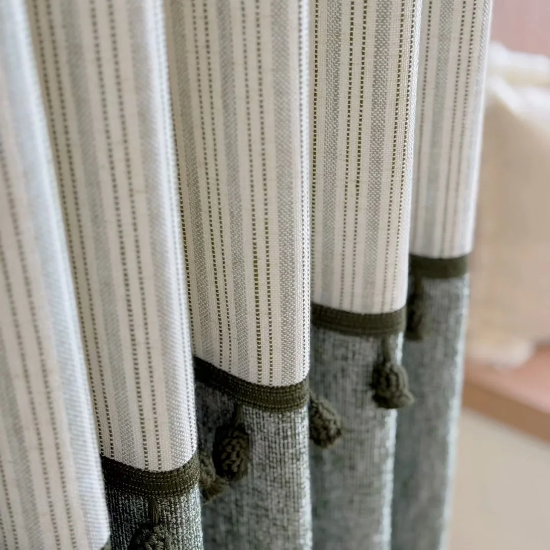 Luxurious vertical weaving splicing tassel curtain log wind living room high shading vertical pleated floor curtain