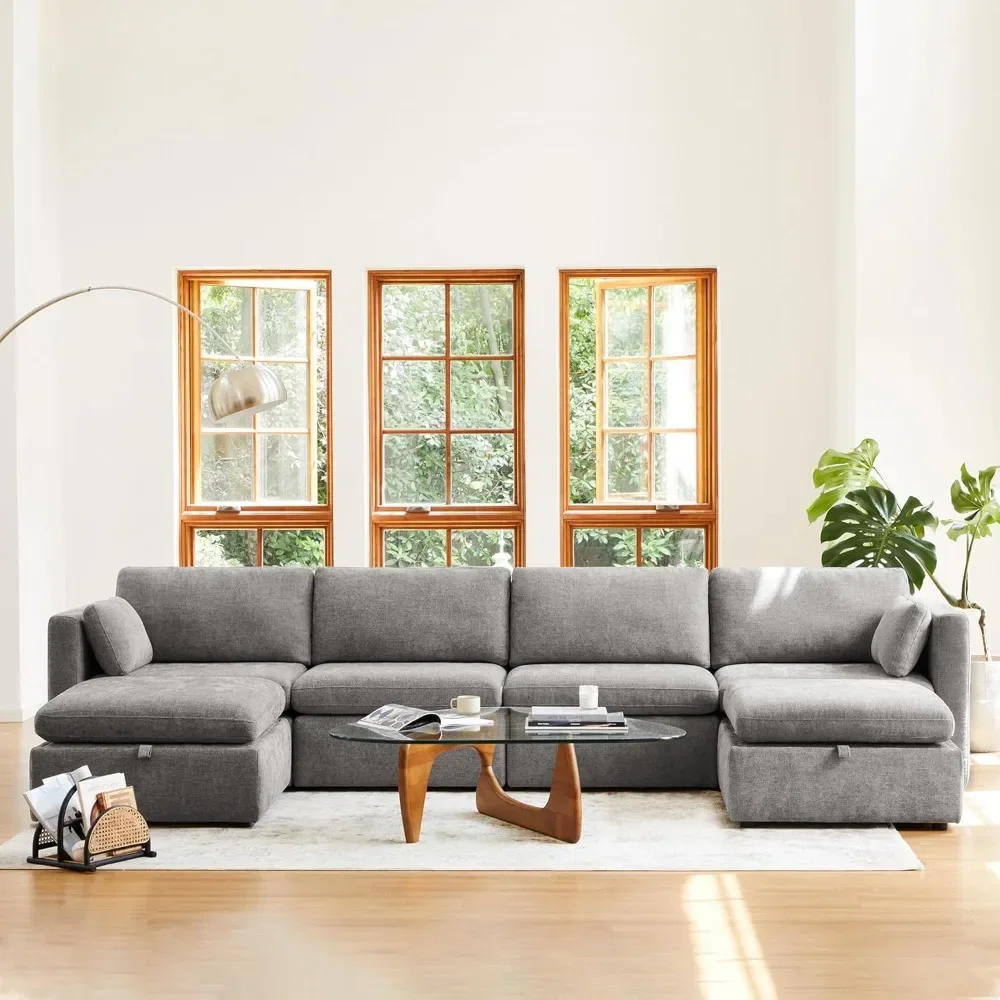 

Oversized Modular Sectional Fabric Sofa Set, Extra Large U Shaped Couch with Reversible Chaise.