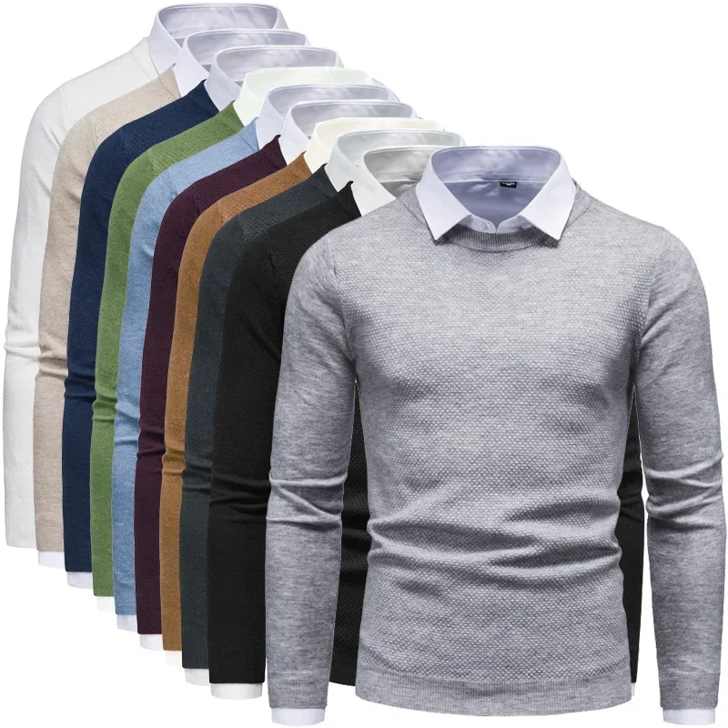 

2023 Autumn/Winter New Knitwear Men's Multi Color Large Round Neck Slim Fit Men's Sweater Underlay