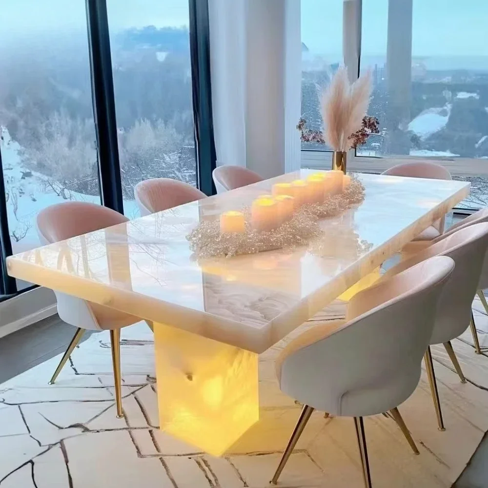 Crystal dining table translucent agate marble backlit stone dining table counter