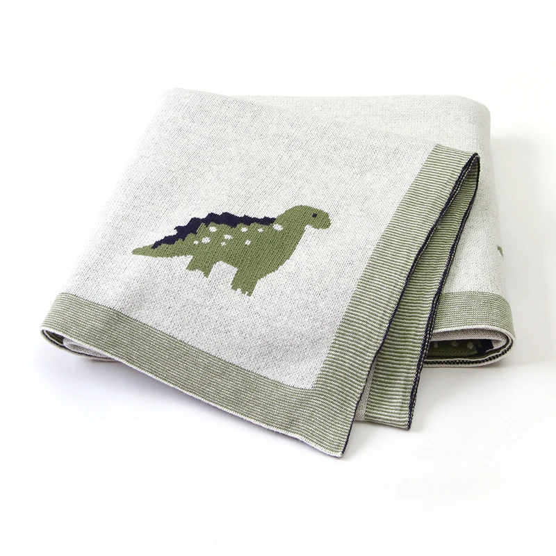 Katoenen Baby Deken Gebreide Pasgeboren Jongen Meisje Beddengoed Wieg Quilt Schattige Cartoon Dinosaurussen Kinderwagen Swaddle Supersoft Slaapzak