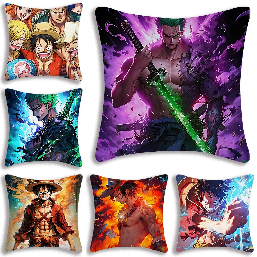 Pillow Covers Cartoon L-Luffys Sofa Decorative Home Double-sided Printing Short Plush Cute R-Roronoas Zoros Cushion Cover