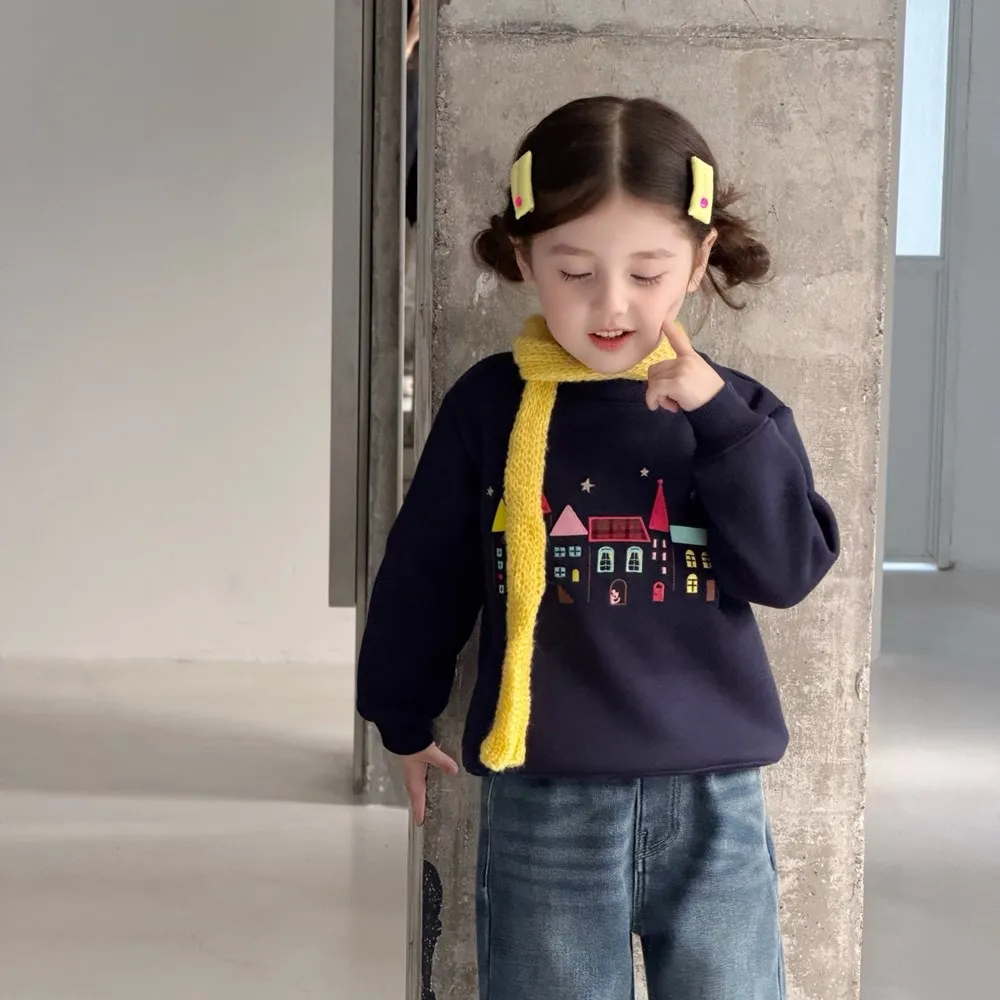 سويت شيرت للأطفال البنات ملابس لطيفة على شكل منزل صغير مطرز بغطاء للرأس مضاف من الصوف الدافئ مع قلنسوة للأطفال #3