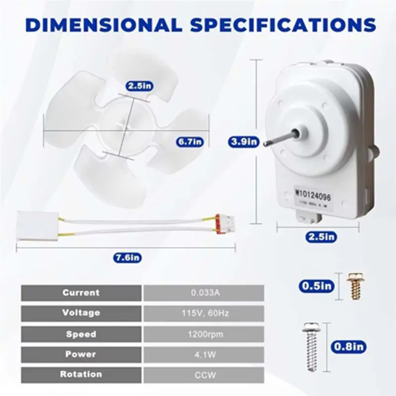 【NEW A39M】 W10124096 W10130108 W10204250 Refrigerator Condenser Fan Motor Kit Replacement Refrigerator Condenser Fan Motor