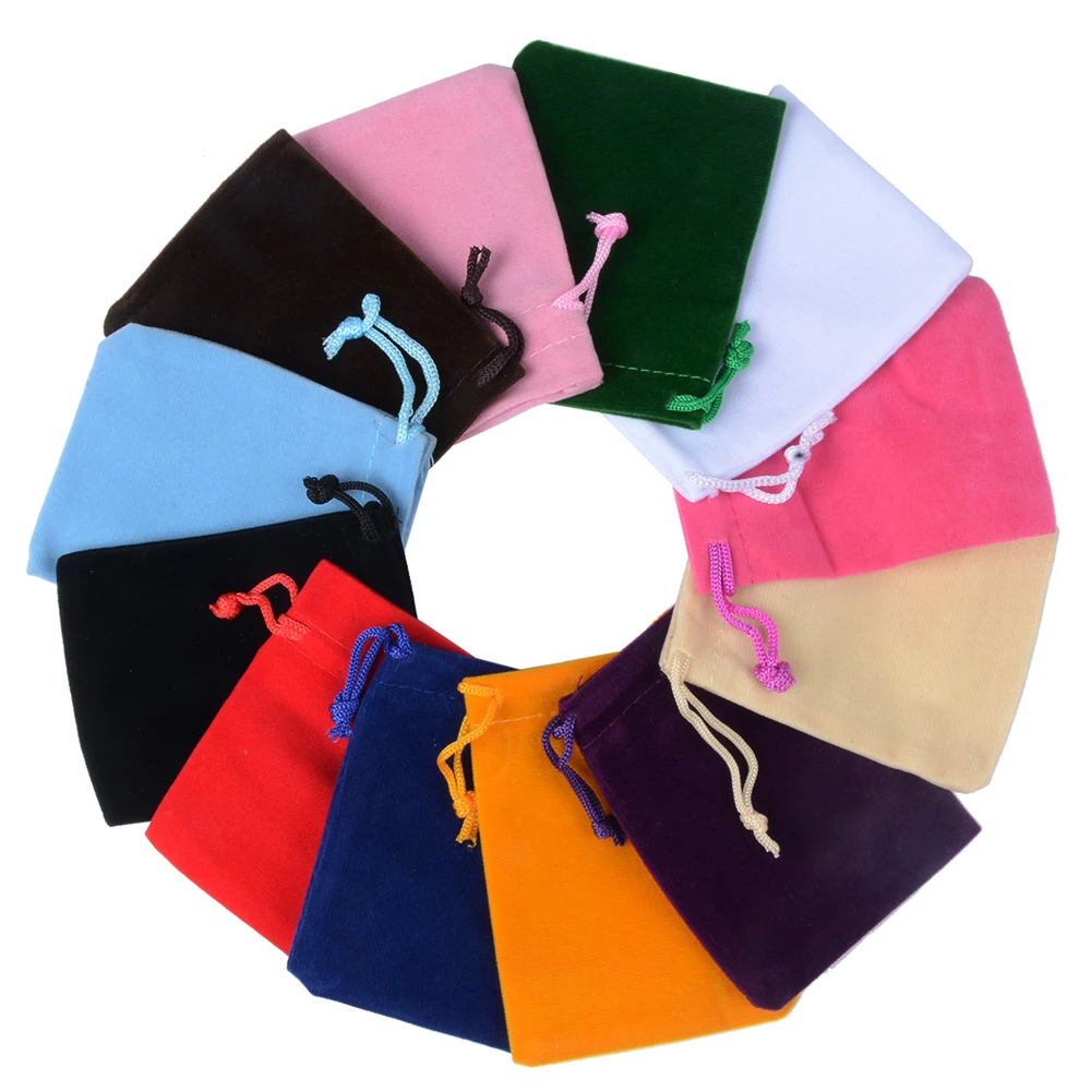 Bolsas de terciopelo de colores para embalaje de joyería, embalaje con cordón para regalo, 5x7cm, 7x9cm, 9x12cm, 10 unidades por lote