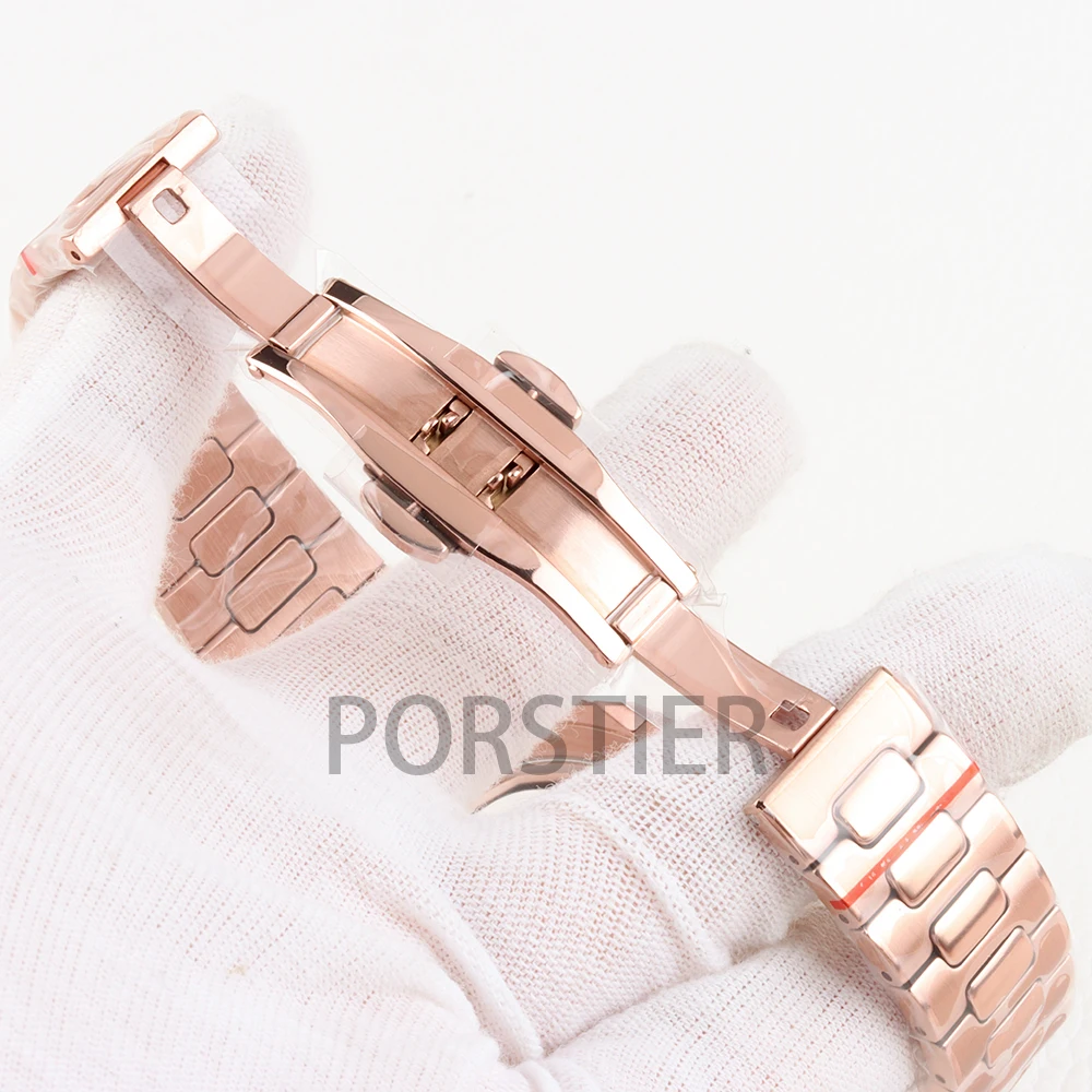 ارتفع الذهب/أسود 40 مللي متر NH35 حافظة 316L الفولاذ المقاوم للصدأ 10ATM مقاوم للماء ل نوتيلوس NH35 NH36 NH38 حركة 25 مللي متر عرض حزام الساعات #6