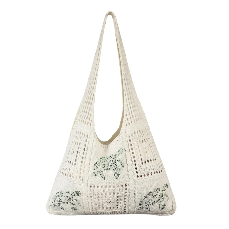

Elegant Knitted Shoulder Bag Practical Polyester Spacious Handbag Shopping Bag With Comfortable Strap For Work Vacation