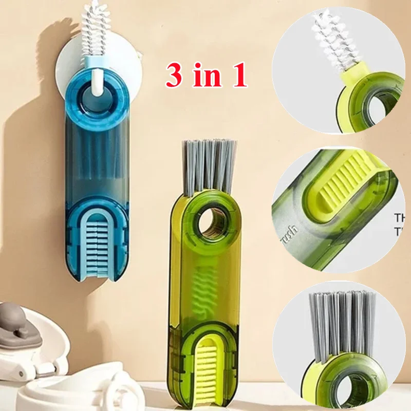 3 In 1 Cup Cleaning Brush Multi-functional Cup Mouth Scrubber Rotatable Kitchen Cleaning Brush Gadgets Cup Lid Cleaner