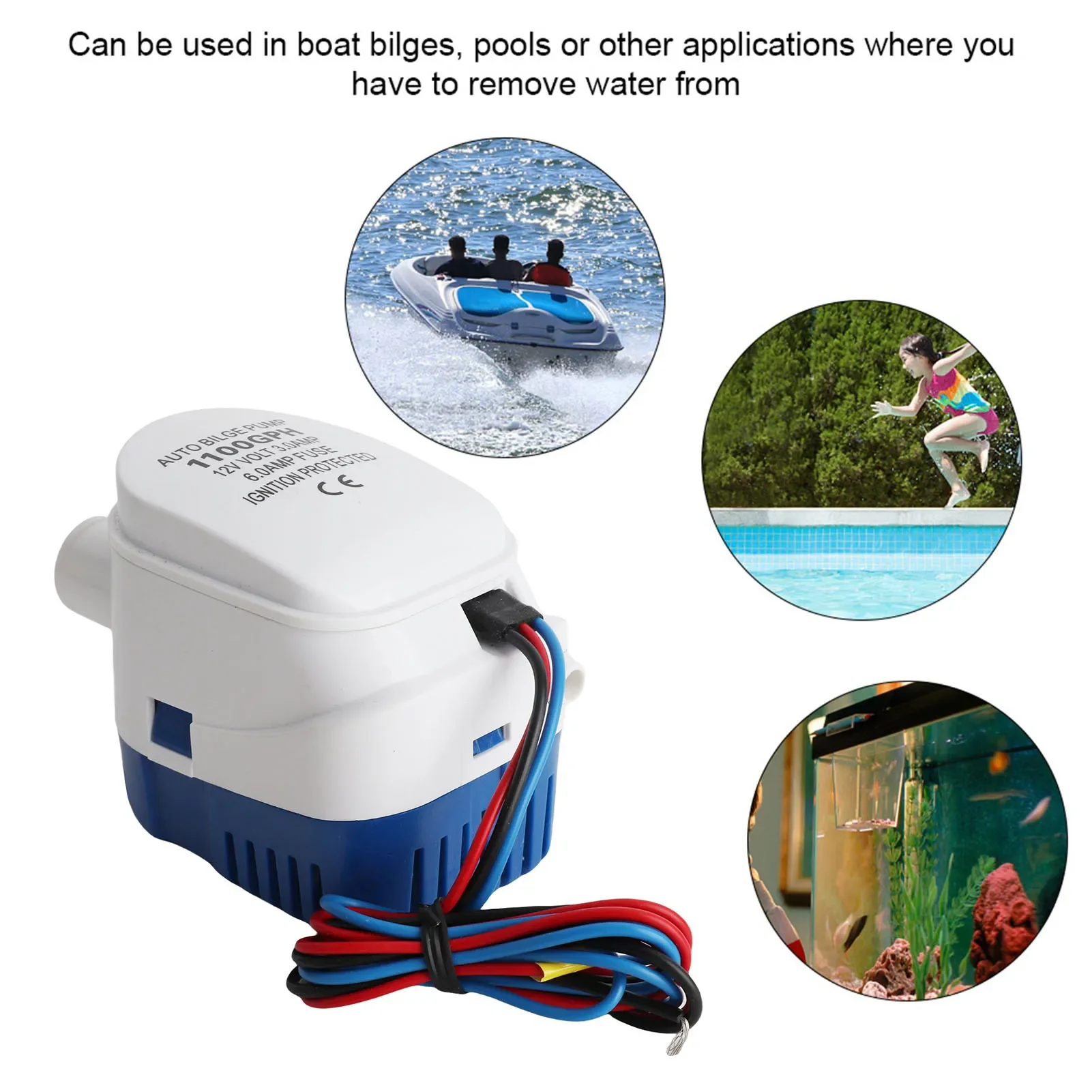 Automatic Boat Submersible Bilge Pump 12V Volt DC Electric Marine Water Pump Small Auto 1100GPH With Switch