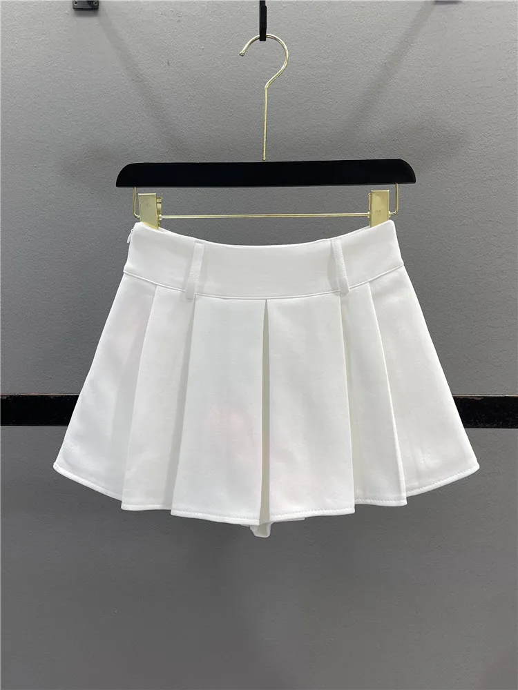 White Casual Pleated  Skirt Women's 2026 Summer Anti-Aging High Waist Slimming Sexy A-Line Skirt Sport Short Skirt