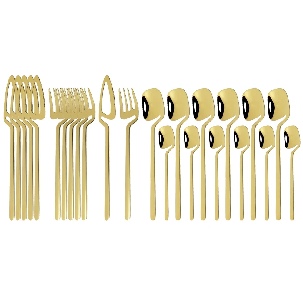 24Pcs Gold Mirror Cutlery  18/10 Stainless Steel Dinnerware  Knife Fork Spoon Dinner  Kitchen Flatware Tableware