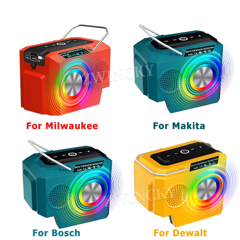 Speaker For Milwaukee/Makita/Dewalt/Bosch 18-20V Battery With USB Type-C Port Bluetooth-compatible Player Loudspeaker Amplifier