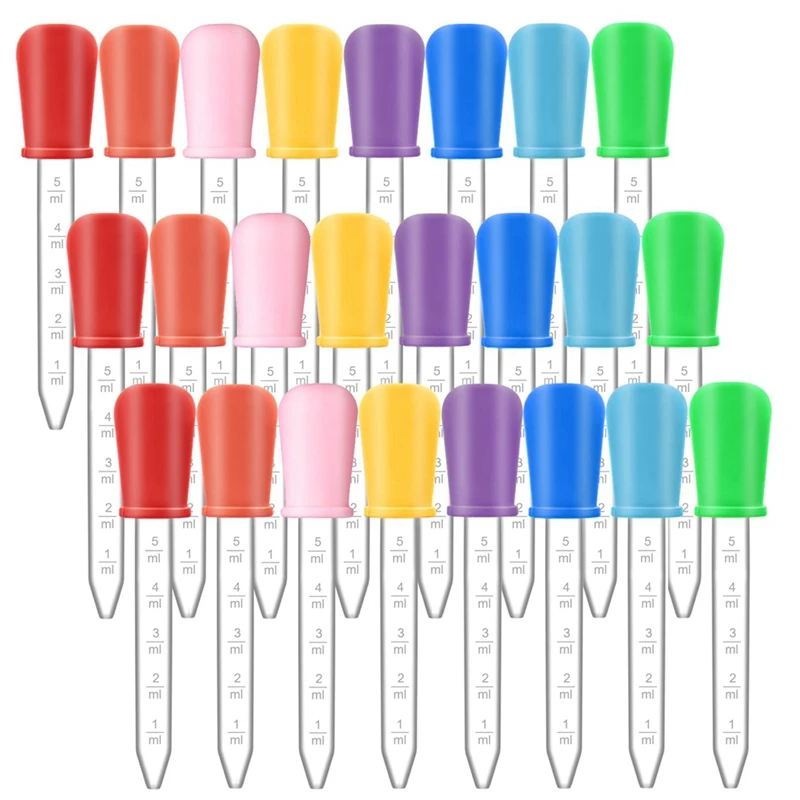 

24 Pack 5Ml Silicone And Plastic Clear Medicine Eye Dropper With Bulb Tip For Kids Crafts Mold ,8 Colors