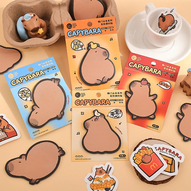 Cute Cartoon Sticky Notes, Forma Animais, Self-Stick, Office Tab Suprimentos, Papelaria Criativa, Presente de Aniversário, Kawaii, 30Pcs