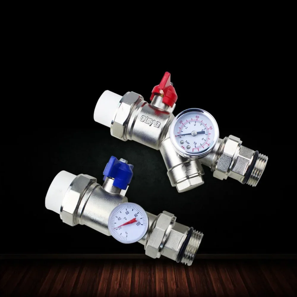 1set for Floor heating manifold filter, PPR ball valve with pressure gauge for inlet return water valves for underfloor heating