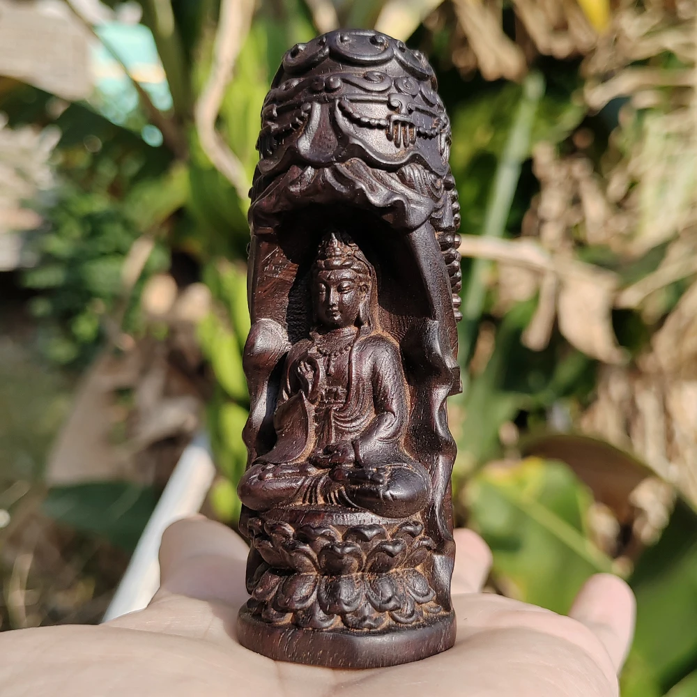 Hand-Carved Wooden Bodhisattva Statue Ornament, Zen Style, Traditional Style, Suitable for Creative Desktop Decorations, Housewarming Gifts, Home Decor, Bedroom, Party Decorations, New Year Gifts, Back-To-School Season Gifts