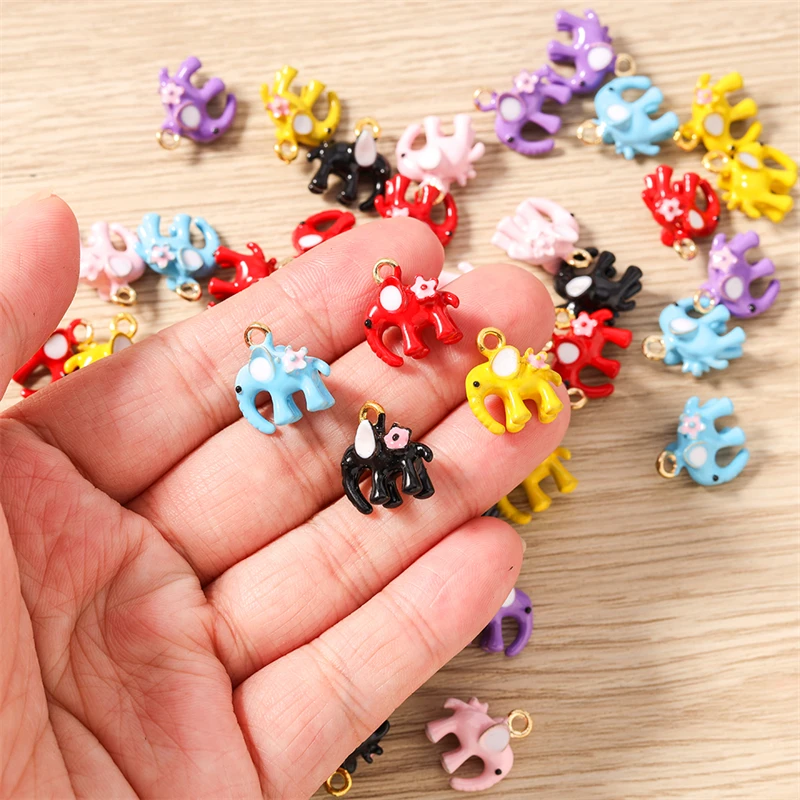 5pcs 14x15mm 3D Cartoon Animal Charms Enamel Elephant Charms Pendants for Jewelry Making Necklaces Earrings DIY Crafts Supplies