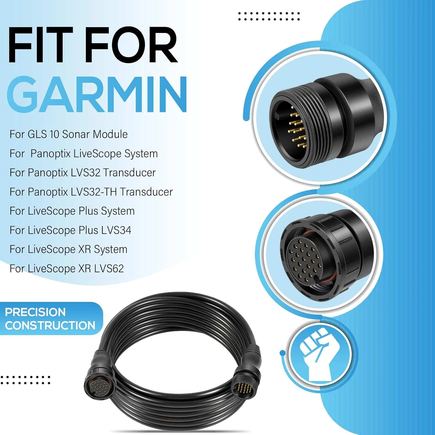 010-12855-00 Ship Transducer Extension Cable Fits for GLS 10 Sonar Module, for Garmin Panoptix LiveScope System, (21-Pin, 10 FT)