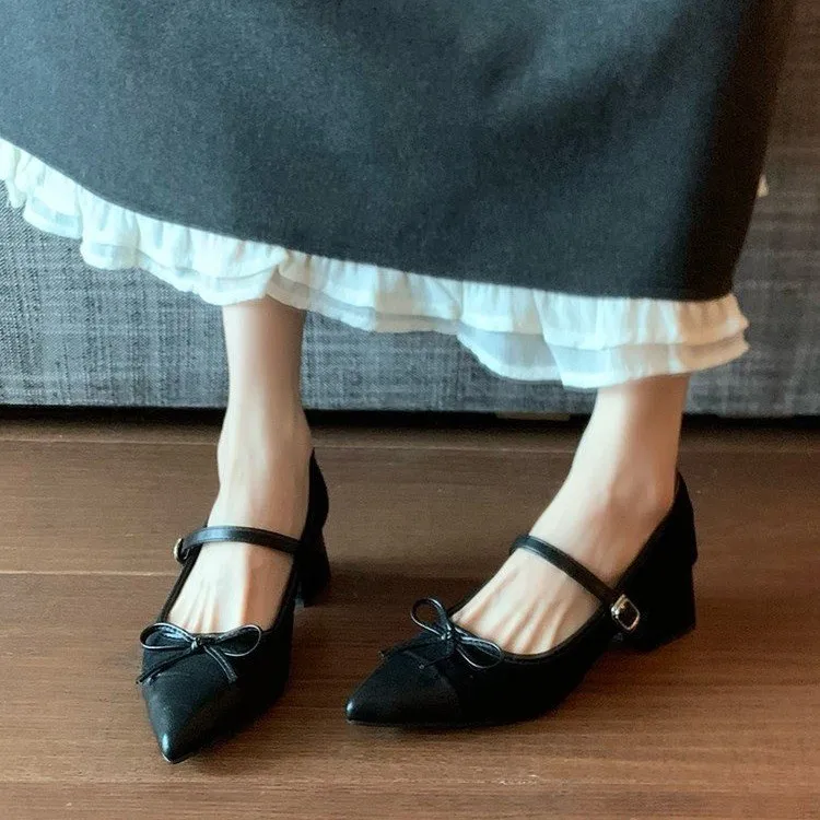 French Style Pointedtoe Black Lowheeled Small Leather Shoes New Spring Sexy Opentoe Heightening From Within Mary Jane Shoes