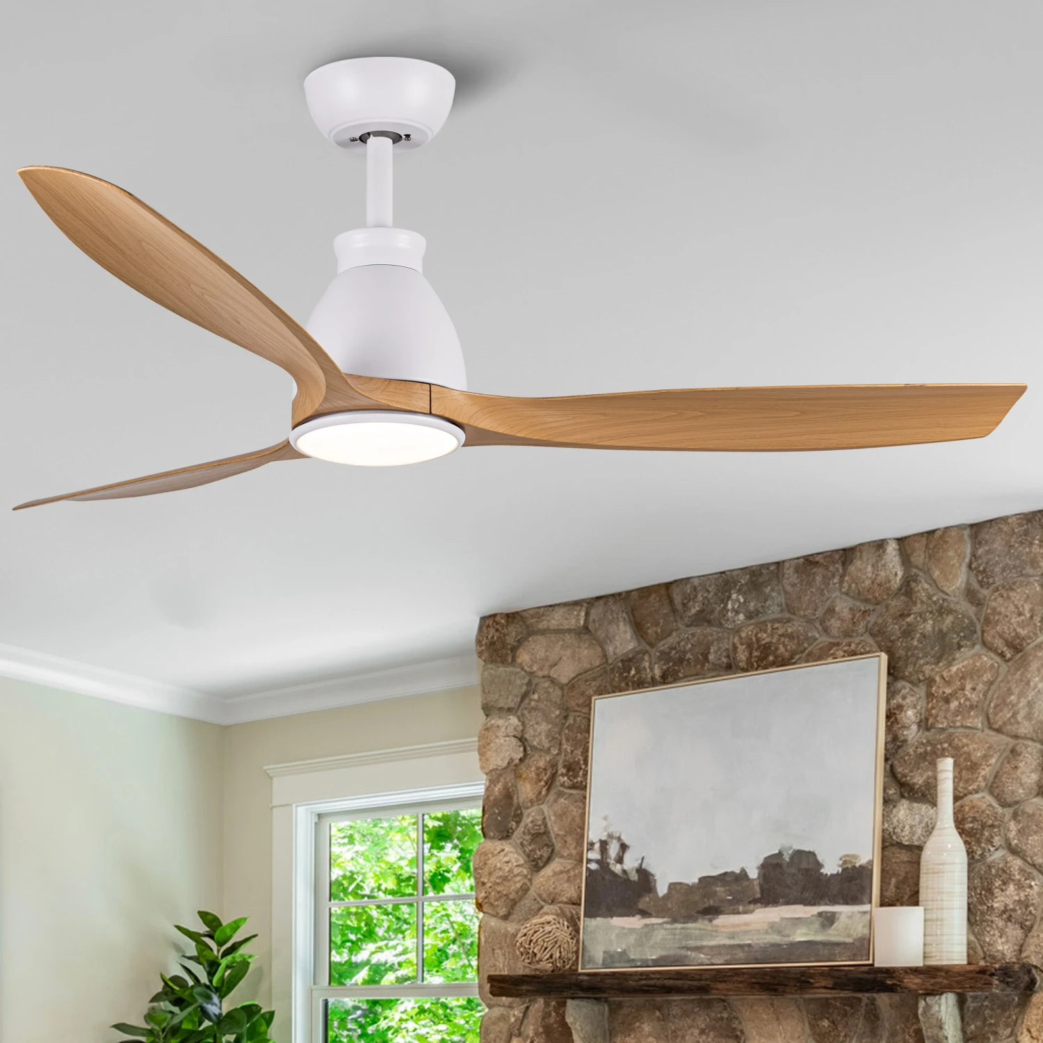 52 In.Intergrated LED Ceiling Fan with Antique Brown Wood Graiin Blade