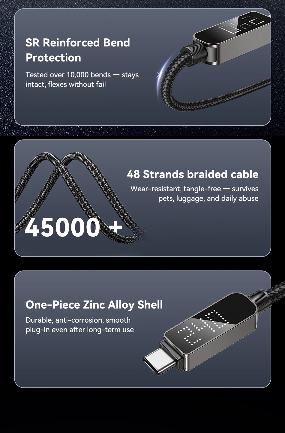 Rocoren Digitales Display USB-C-Kabel 240W PD 3.1 Schnellladekabel Typ C zu C für iPhone 17 16 15 Xiaomi Huawei Macbook iPad – Detail 12