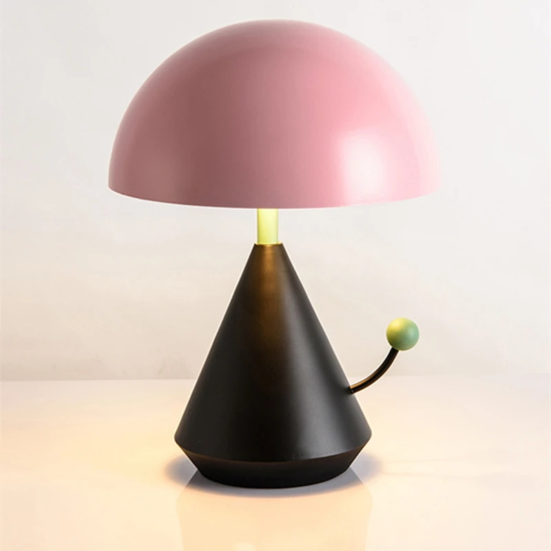 

Nordic Mushroom Table Lamp For Study Living Room Iron Art Pink Lampshade Home Decoration Accessories Bedroom Furniture