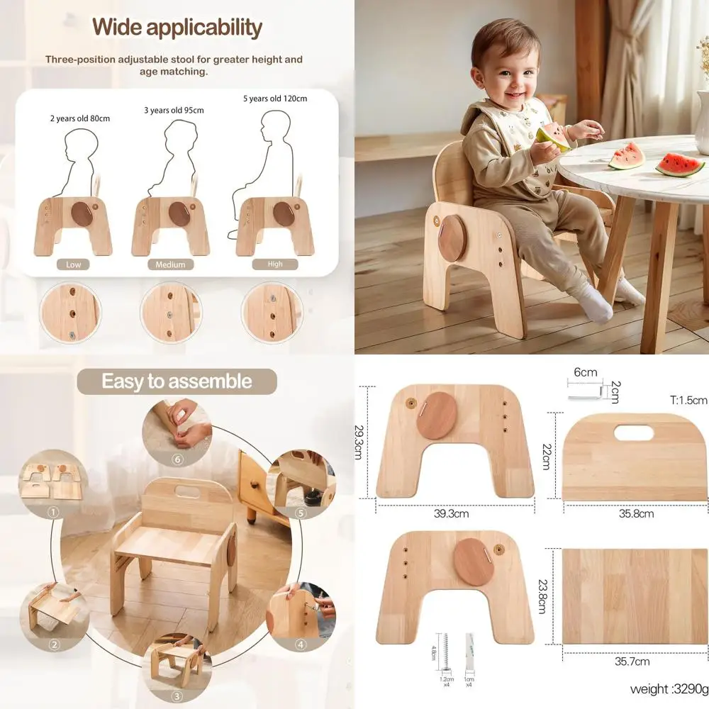 

Height-Adjustable Wooden Chair for Kids - Toddler Furniture Ideal for Birthday Gifts