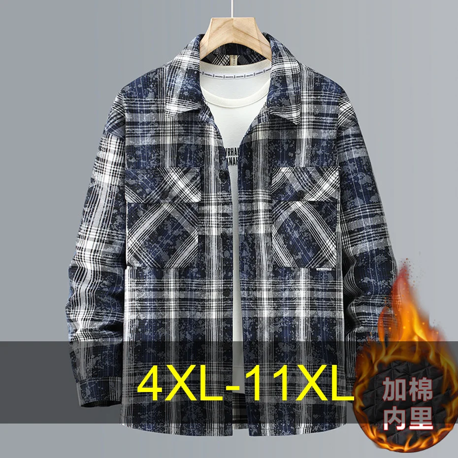 

Autumn Winter Thick Jacket Men Vintage Plaid Tie-dye Jackets 11XL 10XL Plus Size Jackets Plaid Design Coat Male Big Size