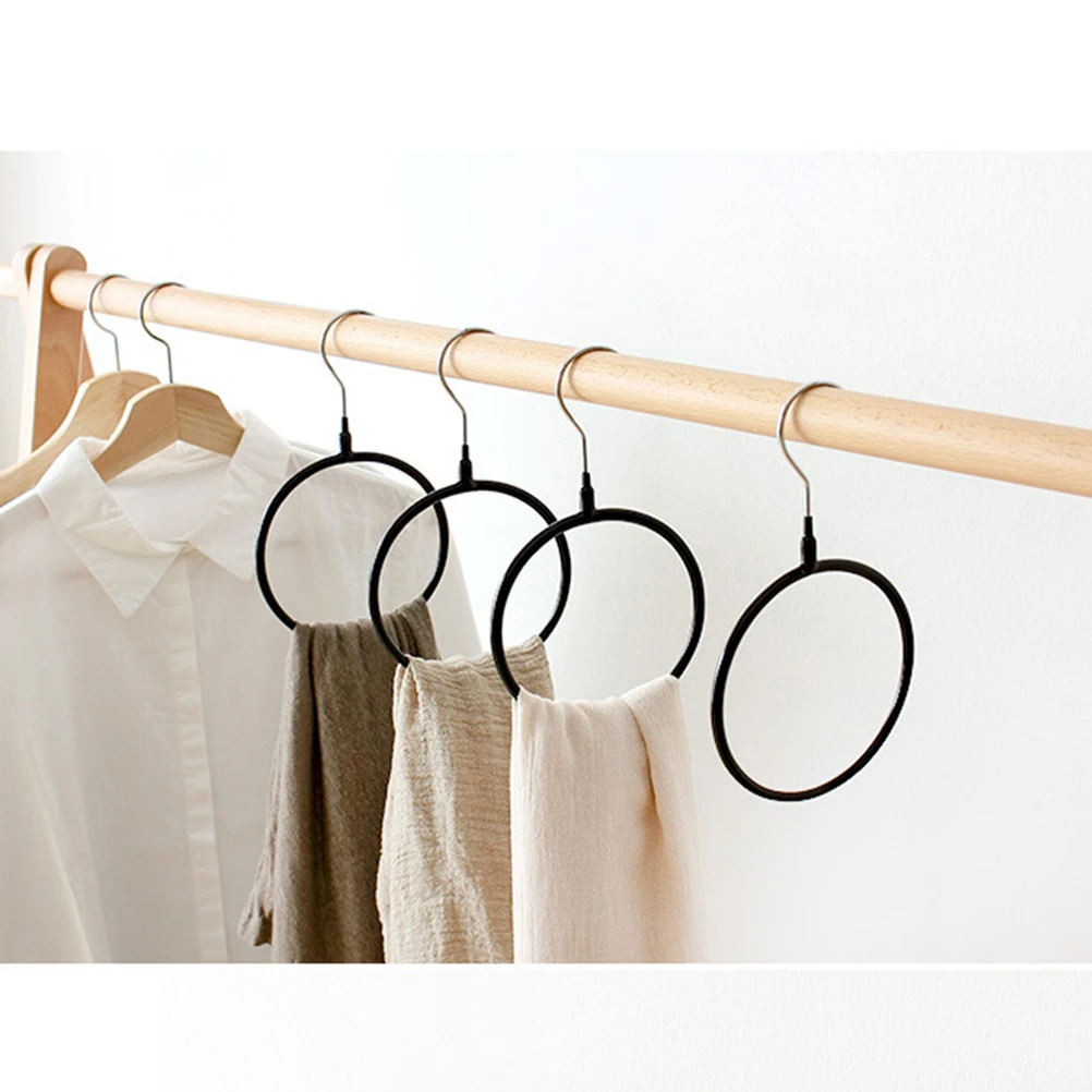 

5pcs Stainless Round Hangers Black Closet Belt Scarf Scarf Hanger Necktie Hanger Clothes Rack Hook Storage