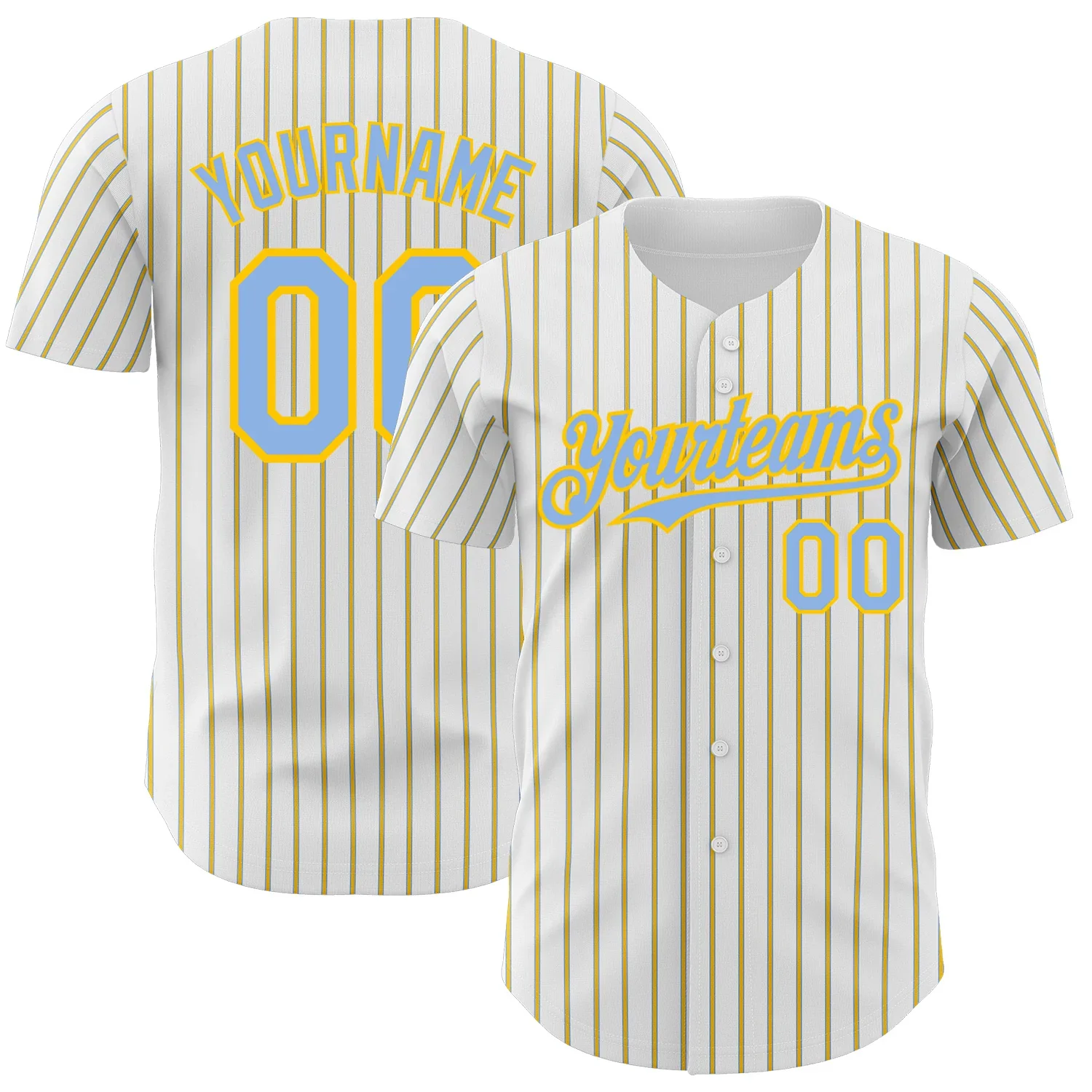 Custom Name White Light Blue Yellow Pinstripe 3D Printed Men's Fashion Baseball Jersey Hip Hop Street Unisex Baseball Shirt DDK7