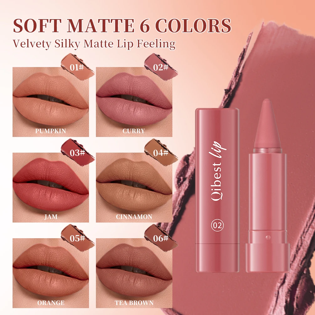 QIBEST Tapered Gradient Lip Liner Matte Nude Brown Lipstick Waterproof Non Sticky Contouring Tint Lipliner Crayon Lip Makeup