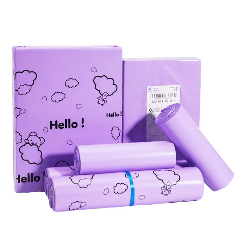 50Pcs Purple Color Envelope Clothing Gift Mailing Bag Plastic Cartoon HELLO Bear Printing Transport Logistics Courier Post Pouch