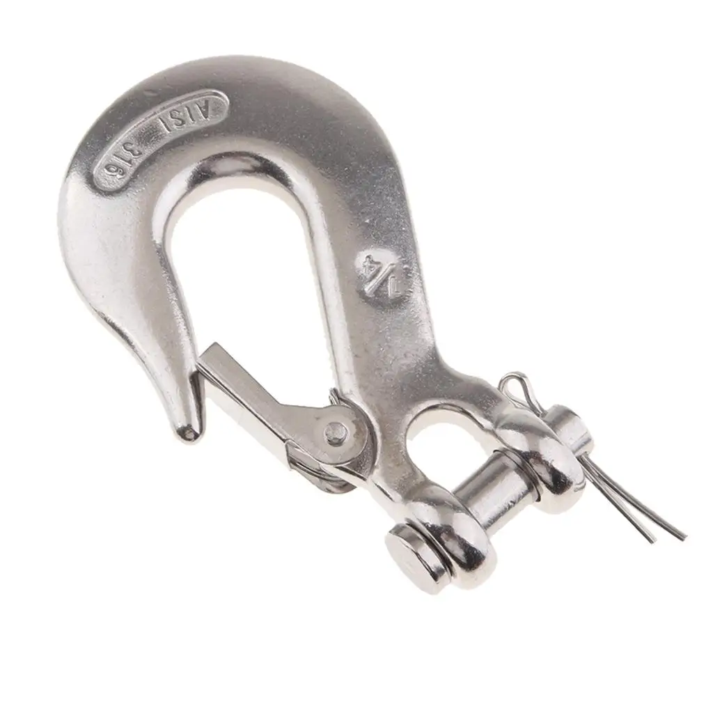 Marine Grade Clevis Slip Hook Safety Latch Heavy Duty Spring Loaded Stainless Steel for Hoist Sling Winch Cable Towing