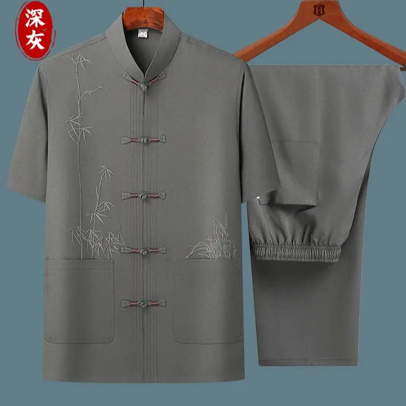 Conjunto de camisa e calças de manga curta masculino, conjunto masculino de duas peças, camisa e calças de alta qualidade, novo estilo, verão 2024