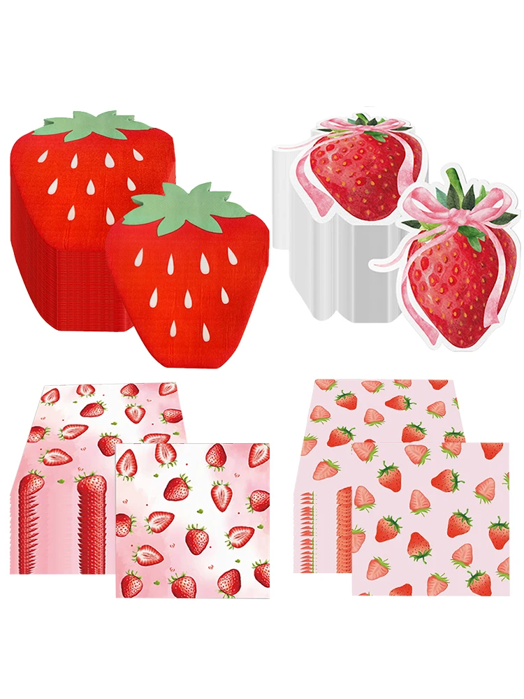 20/40/60/100Pcs Erdbeere Thema Serviette Geburtstag Party Decor Einweg Sommer Obst Serviette Jungen Mädchen baby Shower Party Supplie – Detail 1