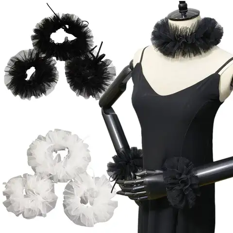 Lace Detachable Sleeves Cuffs All-match Sweet Ruffled Clown Choker Victorian Renaissance Ruffled Mesh Neck Ruff