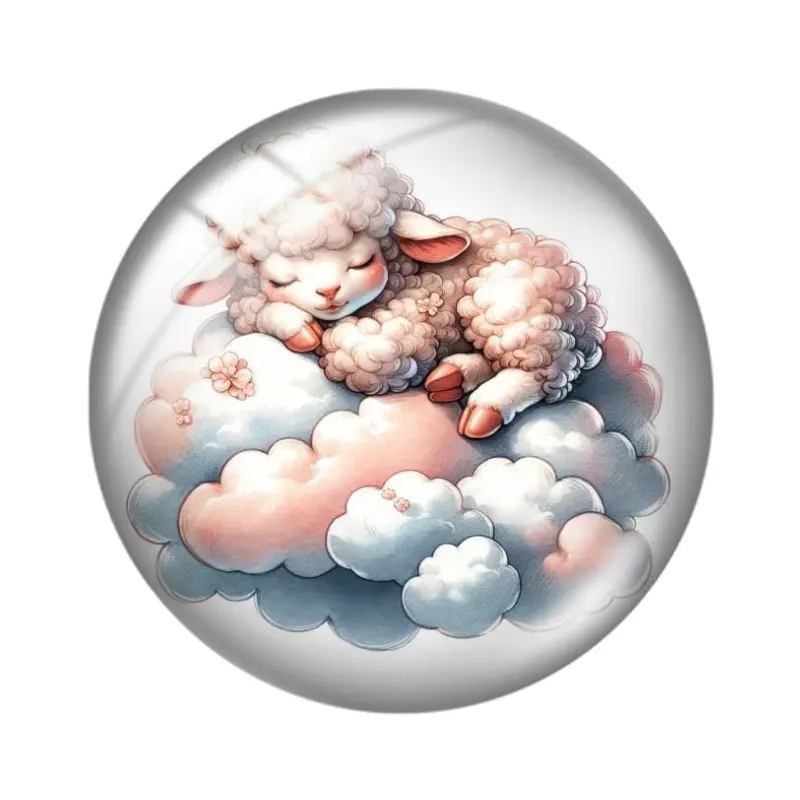 ألوان مائية لطيف الأغنام 10 قطعة mix18mm/20 مللي متر/25 مللي متر صورة مستديرة الزجاج كابوشون التجريبي ظهر مسطح صنع النتائج