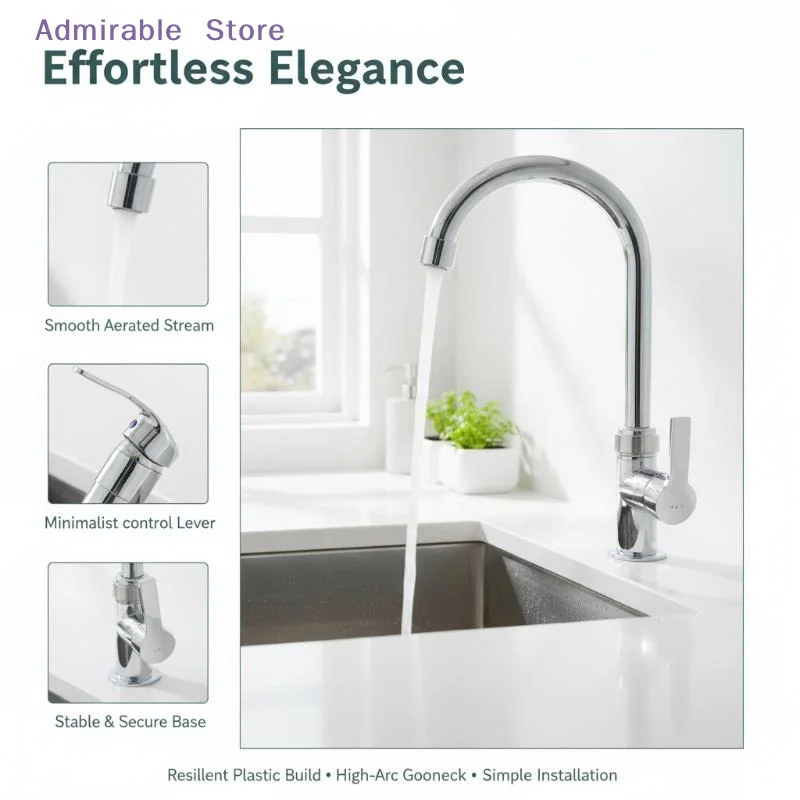 [W]1Pcs 360 Swivel Spout Kitchen Sink Faucet Stainless Steel Chrome Plated Rust Resistant for Home Cooking Use